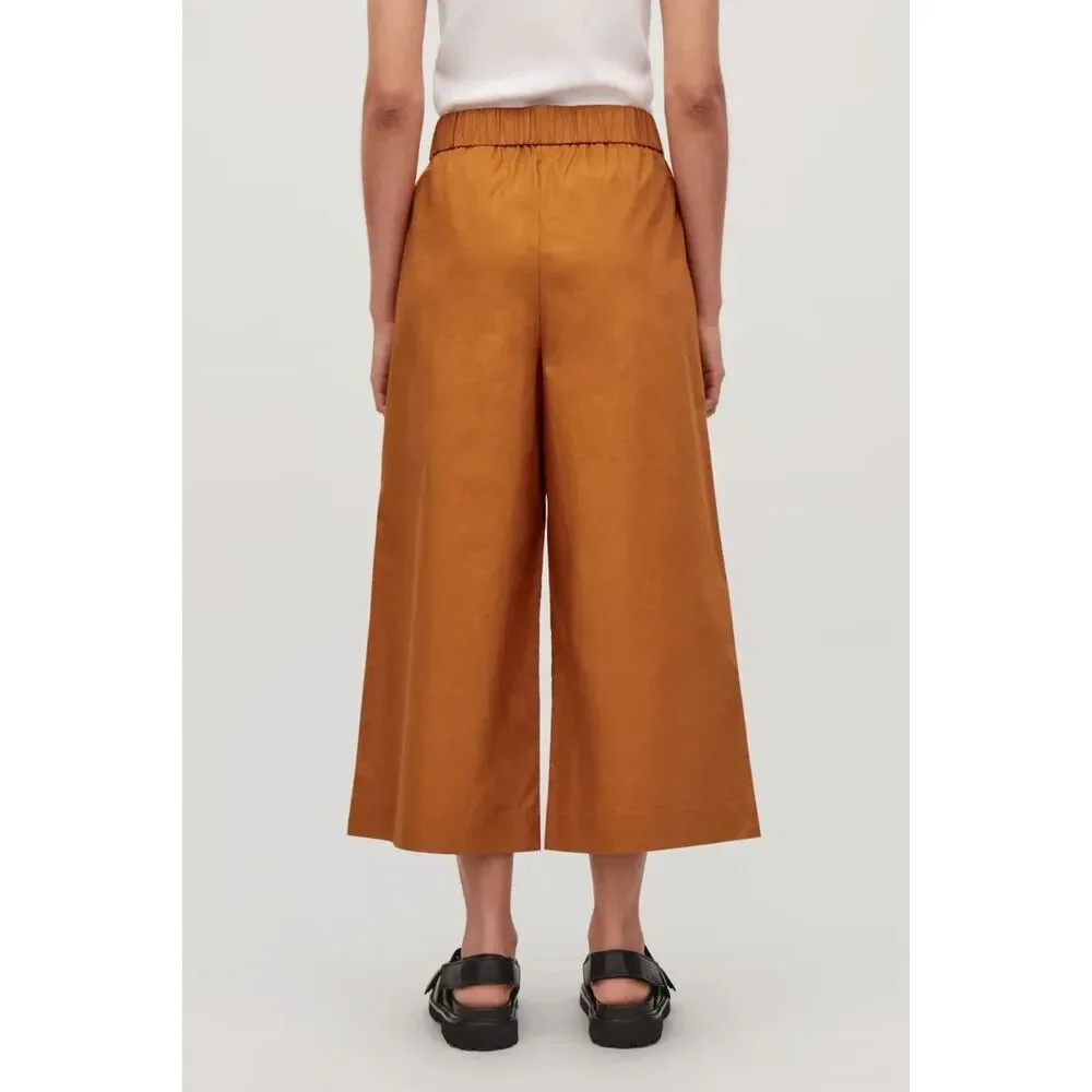 COS Mustard Wide Leg Culotte Pants Elastic Waist Cropped Trousers US 2